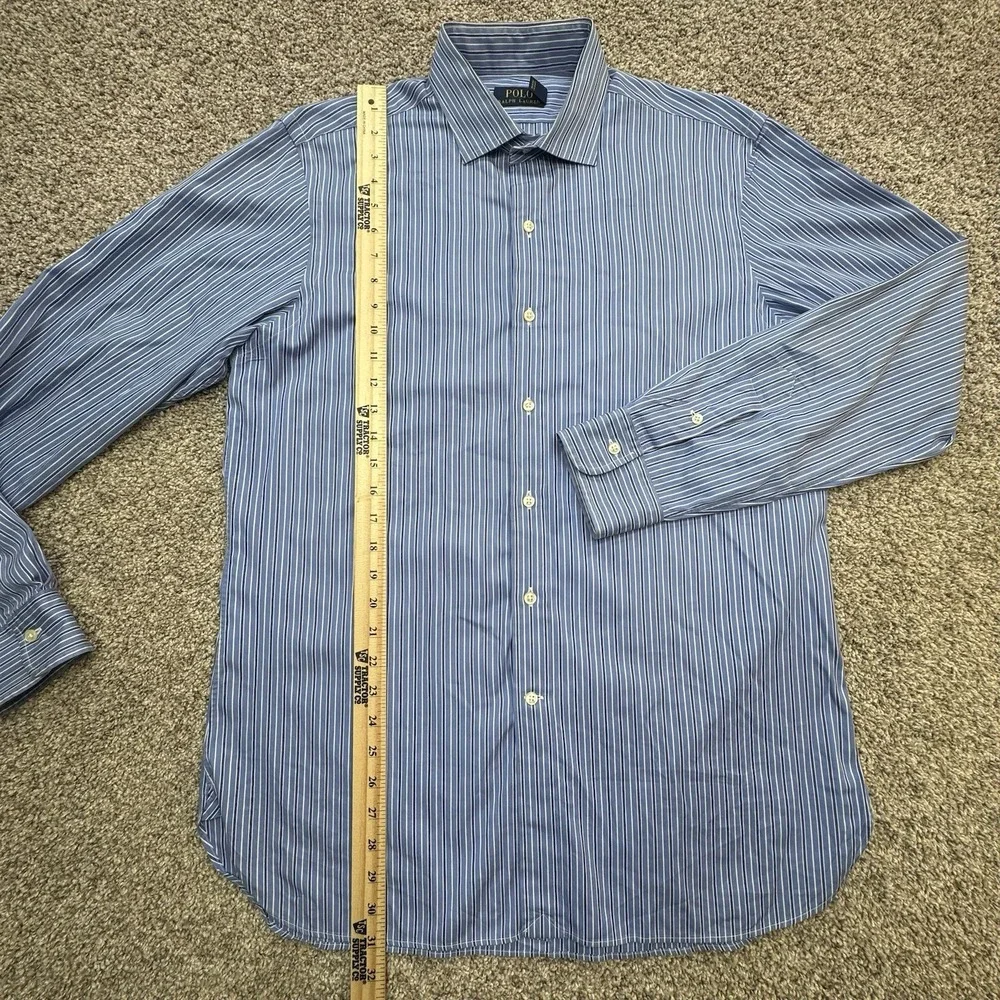 Polo Ralph Lauren Long Sleeve Button Blue‎ White Striped Shirt 16 40/41